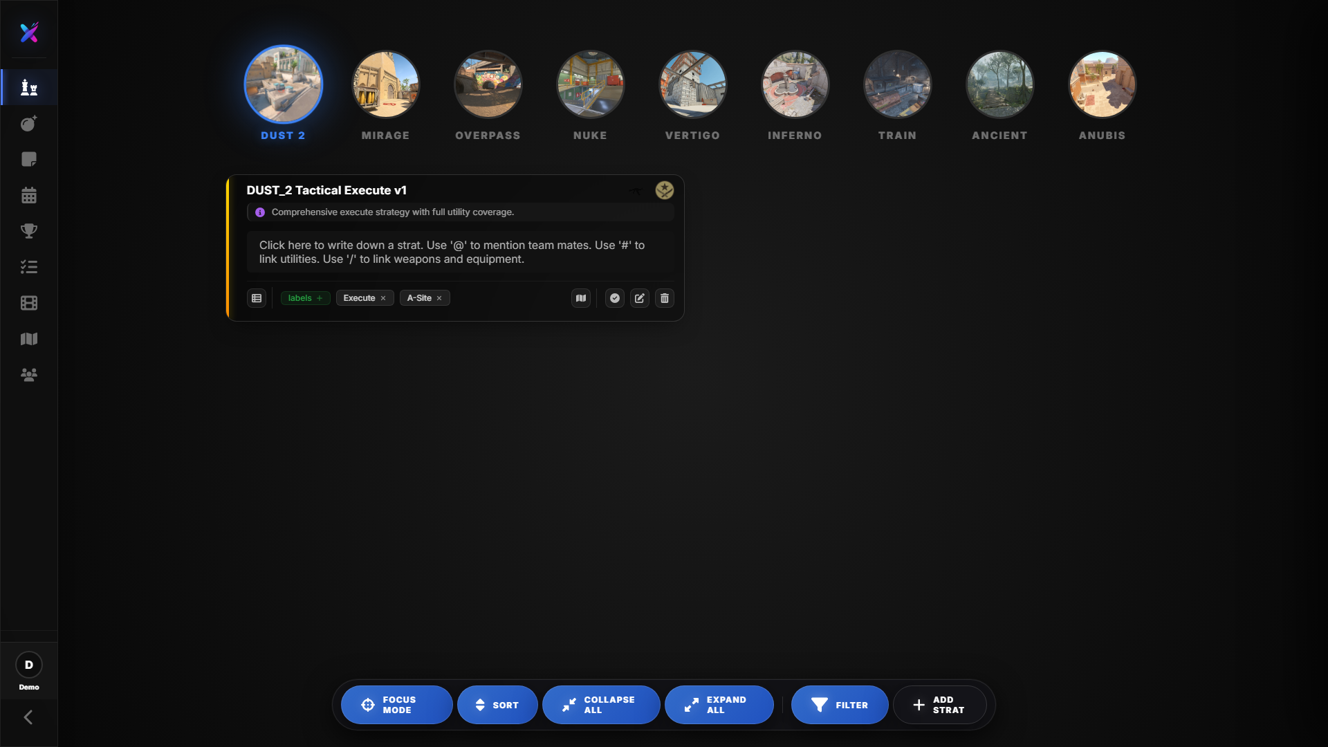 TactiX strat board with live map pool and tactic note panel